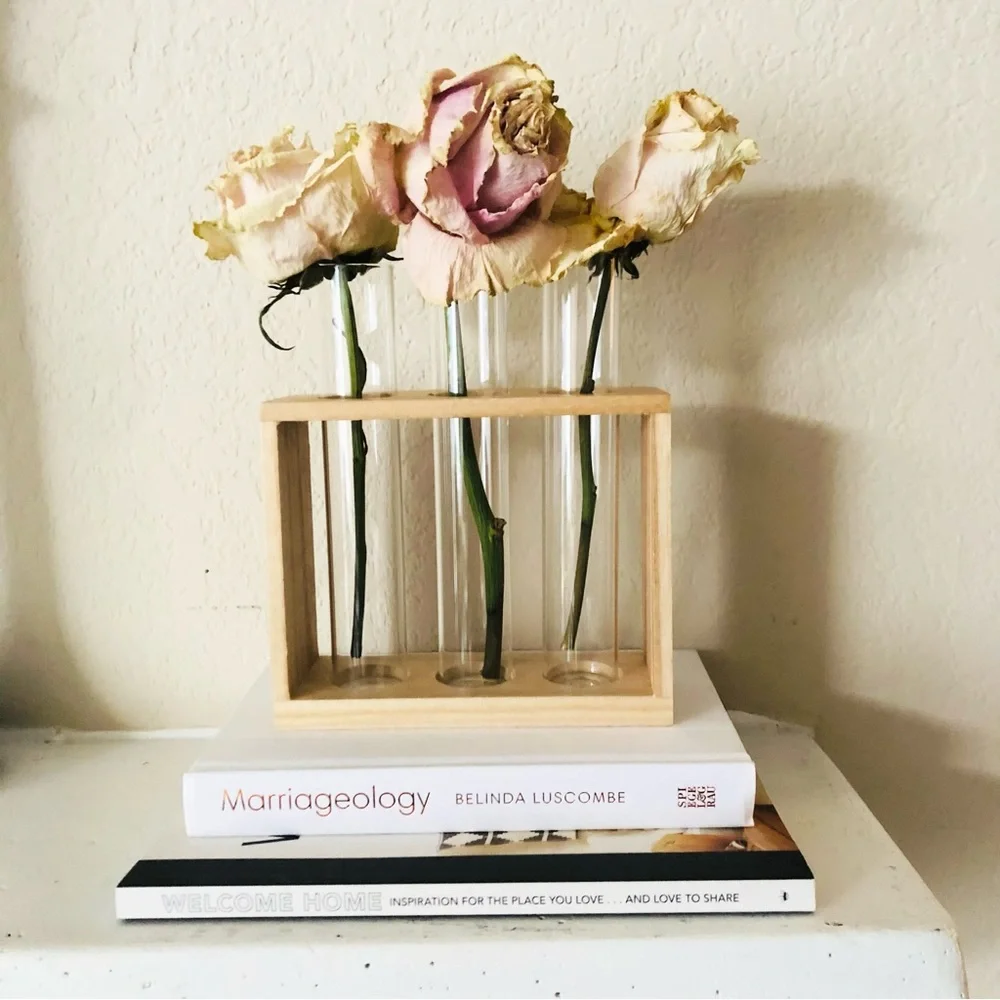 3 Vial Glass & Wood Plant Propagation Stand
